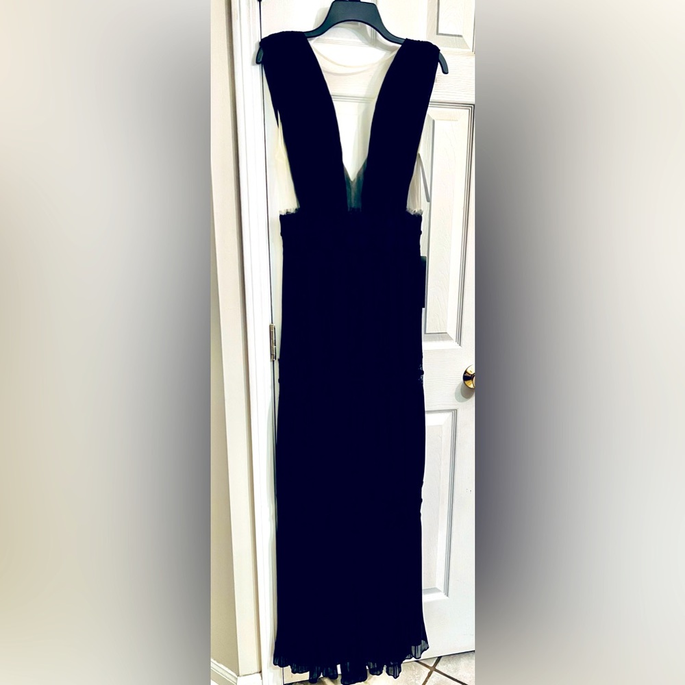 Bebe Illusion Mesh Pleat Gown. The red dress is what it looks like, long.